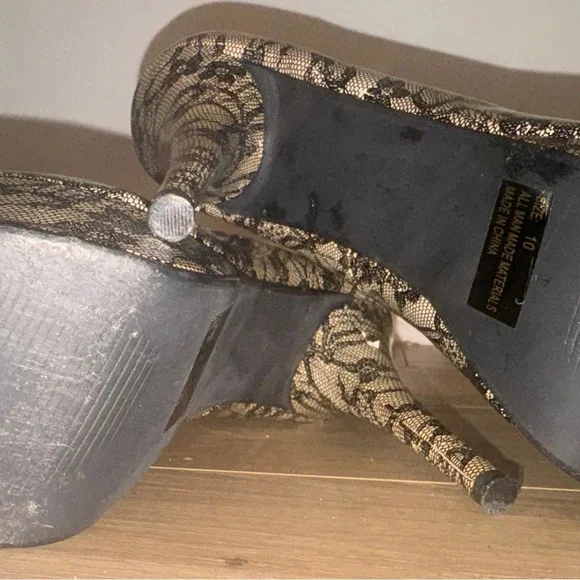 Platform heels. Charlotte Russe. Color is beige with lots of black lace size 10 - Picture 4 of 7